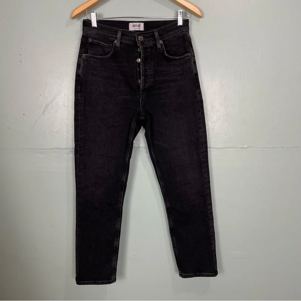 Agolde Riley High Rise Crop Jeans In Washed Black Womens Size 26